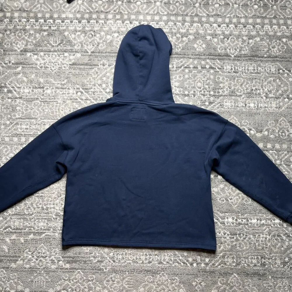 Abercrombie & Fitch Womens Logo Spell Out Cropped Hoodie Large Navy Blue READ - Picture 6 of 9